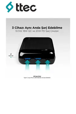 دستگاه شارژ حرفه ای 20000 ماه قابل حمل qc پی دی ال سی برند Ttec کد 1686963758