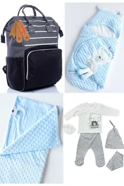 کوله پشتی مراقبت تولد ست بزرگ 4تکه خروج) پتو، بیمارستان قنداق کردن نخود 100پنبه (عزیزم برند Necix's کد 1686930076