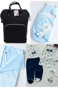 کوله پشتی مراقبت تولد ست بزرگ 4تکه خروج) پتو، بیمارستان قنداق کردن نخود 100پنبه (عزیزم برند Necix's کد 1687073712