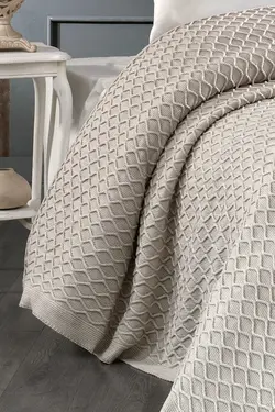 روانداز تخت خواب پتو بافتنی پلی استر آکریلیک کامل دو‎نفره بژ 240x220cm برند Evlen Home کد 1687064595