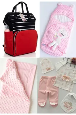 کوله پشتی مراقبت تولد ست بزرگ 4تکه خروج) پتو، بیمارستان قنداق کردن نخود 100پنبه (عزیزم برند Necix's کد 1687045331