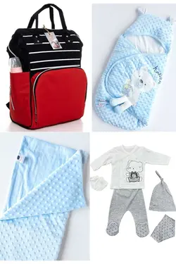 کوله پشتی مراقبت تولد ست بزرگ 4تکه خروج) پتو، بیمارستان قنداق کردن نخود 100پنبه (عزیزم برند Necix's کد 1687045324