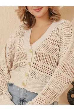 بافتنی کرم دکمه‎دار سوراخ‎دار تابستانی زنانه برند VEGENZE کد 1687150585