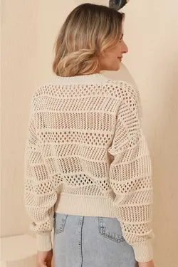 بافتنی کرم دکمه‎دار سوراخ‎دار تابستانی زنانه برند VEGENZE کد 1687150585