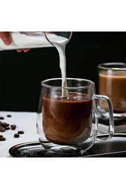 ست فنجان لیوان جداره شیشه ای دسته دار طبقه قلاب دوزی 300میلی لیتر برند Lilya Home کد 1687331230
