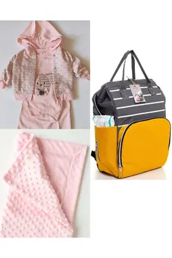 پتو کیف کوله پشتی مراقبت ست کودک نخود 100پنبه برند DERİNBEBE کد 1687325164