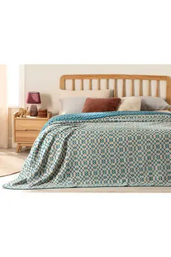 پتو تک نفره پنبه ای الماسی سبز نفتی شیشه لک شده 150x200cm برند English Home کد 1687471417