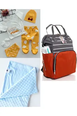 پتو کیف کوله پشتی مراقبت ست کودک نخود 100پنبه برند DERİNBEBE کد 1687563927