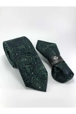 کراوات شال با دستمال طرح سبز مردانه برند PİERRONİ کد 1687674370