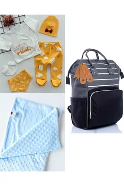 پتو کیف کوله پشتی مراقبت ست کودک نخود 100پنبه برند DERİNBEBE کد 1687736720