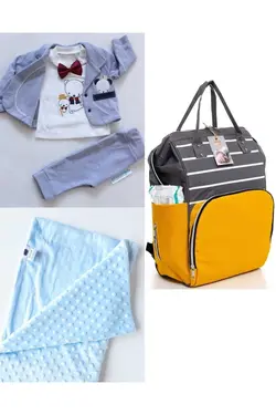 پتو کیف کوله پشتی مراقبت ست کودک نخود 100پنبه برند DERİNBEBE کد 1687736715