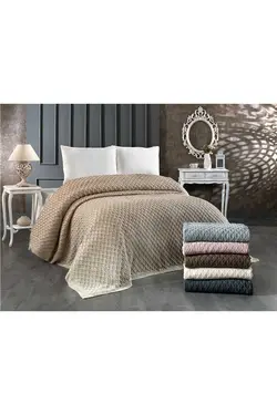 روانداز تخت خواب پتو بافتنی پلی استر آکریلیک کامل دو‎نفره کاپوچینو 240x220cm برند Evlen Home کد 1687732524