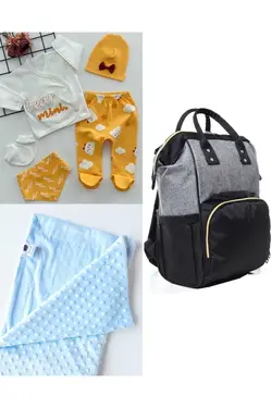 پتو کیف کوله پشتی مراقبت ست کودک نخود 100پنبه برند DERİNBEBE کد 1687854369