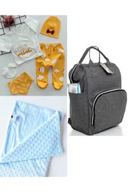 پتو کیف کوله پشتی مراقبت ست کودک نخود 100پنبه برند DERİNBEBE کد 1687854321