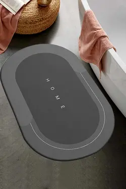 سرویس بهداشتی زیرپایی فرش بیضی حمام خانه تک نفره جلو طرح‎دار طوسی تکه دکوری برند Else Halı کد 1688307854