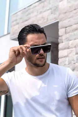 عینک شیشه ای مستطیلی ساده بزرگ سفید مردانه رو برند Hane14 کد 1688328145