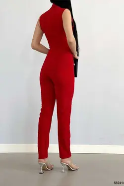 سرهمی دکمه‎دار پارچه کرپ طلایی قرمز کمربند دار برند Deafox کد 1688318129