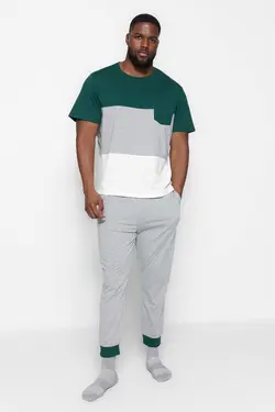 لباس راحتی بافتنی راحت متناسب سایز بزرگ سبز زمردی خط‎دار مردانه برند TRENDYOL MAN کد 1688317208