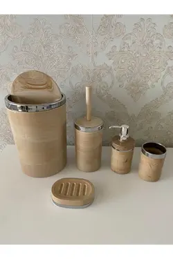 جای برس, زباله صابون, مایع ست سرویس بهداشتی توالت دندان طرح سنگ مرمر 5تکه نقره / برند Trend Banyo Mutfak کد 1688316675