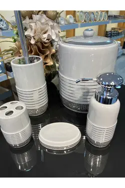 قلم مو سرویس بهداشتی سطل زباله ظرف صابون مایع ست سرامیک دندان مسواک زدن برند emir home shop کد 1688316786
