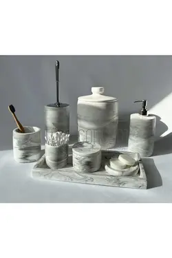 سطل زباله ست سرویس بهداشتی به صورت سنگ مرمر توله ، پنبه ،توالت برند Ture Concept کد 1688316725