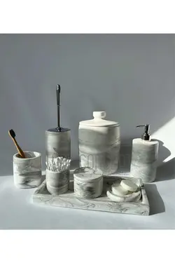 سطل زباله ست سرویس بهداشتی به صورت سنگ مرمر توله ، پنبه ،توالت برند Ture Concept کد 1688316725