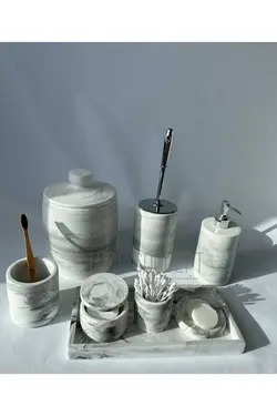 سطل زباله ست سرویس بهداشتی به صورت سنگ مرمر توله ، پنبه ،توالت برند Ture Concept کد 1688316725