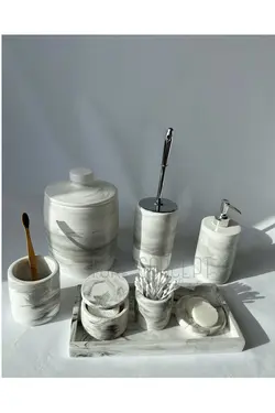 سطل زباله ست سرویس بهداشتی به صورت سنگ مرمر توله ، پنبه ،توالت برند Ture Concept کد 1688316725