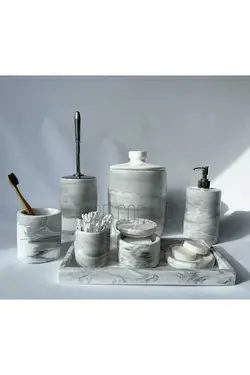 سطل زباله ست سرویس بهداشتی به صورت سنگ مرمر توله ، پنبه ،توالت برند Ture Concept کد 1688316725