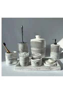 سطل زباله ست سرویس بهداشتی به صورت سنگ مرمر توله ، پنبه ،توالت برند Ture Concept کد 1688316725