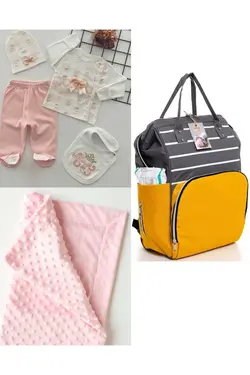 پتو کیف کوله پشتی مراقبت ست کودک نخود 100پنبه برند DERİNBEBE کد 1688555829