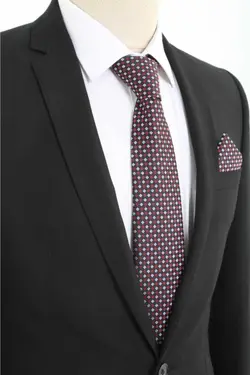 کراوات با دستمال طرح‎دار سفید زرشکی مشکی برند Brianze کد 1688527836