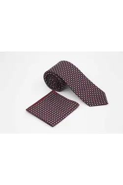 کراوات با دستمال طرح‎دار سفید زرشکی مشکی برند Brianze کد 1688527836