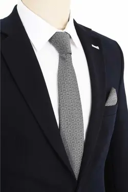 ست کراوات دستمال طرح‎دار طوسی برند Brianze کد 1688527828