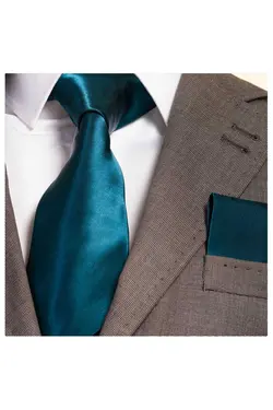 کراوات ست ساده کتان با دستمال ساتن آبی نفتی برند Exve Exclusive کد 1688829919