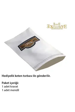 کراوات ست ساده کتان با دستمال ساتن آبی نفتی برند Exve Exclusive کد 1688829919