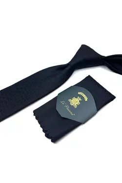 کراوات با دستمال طرح کلاسیک مشکی برند La Pescara کد 1688829019