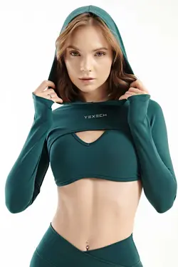 اسپرت کلاهدار آستین بلند سبز نفتی هودی زنانه برند yexech کد 1689101406