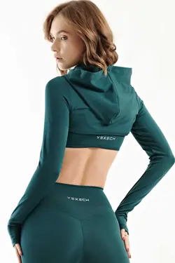 اسپرت کلاهدار آستین بلند سبز نفتی هودی زنانه برند yexech کد 1689101406