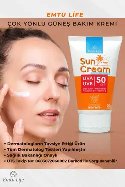 کرم ضد آفتاب ویتامین انواع آلوئه ورا برای پوست 50میلی لیتر لکه 50 spf شامل می شود برند Emtu Life کد 1689092476