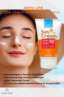 کرم ضد آفتاب ویتامین انواع آلوئه ورا برای پوست 50میلی لیتر لکه 50 spf شامل می شود برند Emtu Life کد 1689092476