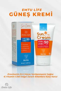 کرم ضد آفتاب ویتامین انواع آلوئه ورا برای پوست 50میلی لیتر لکه 50 spf شامل می شود برند Emtu Life کد 1689092476