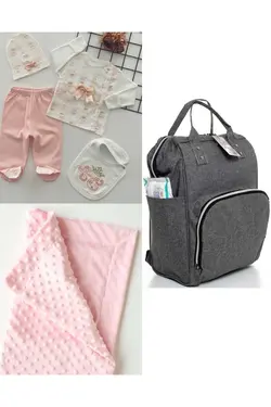 پتو کیف کوله پشتی مراقبت ست کودک نخود 100پنبه برند DERİNBEBE کد 1689030606