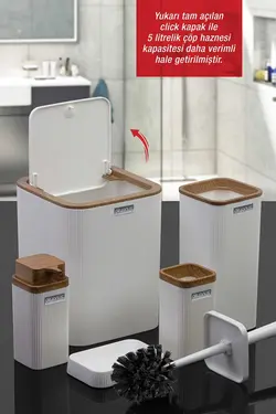 ست سرویس بهداشتی چوب راه‎راه طرح‎دار سفید برند Okyanus Home کد 1689438368