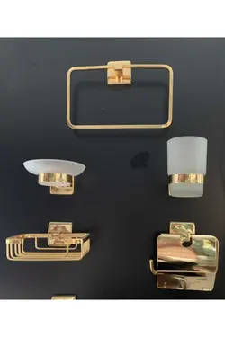 جا حوله ای ظرف صابون ست حمام دندان درب‎دار رنگ طلایی برند Sedef کد 1689438304