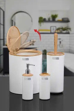 ست سرویس بهداشتی گرد بامبو سفید برند Okyanus Home کد 1689519976