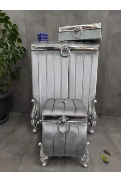 ست جا مایع حوله ای سبد وسایل سرویس بهداشتی کثیف مخملی ام دی اف ابریشم luna طوسی برند Bonny Home کد 1689519968