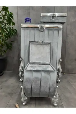 ست جا مایع حوله ای سبد وسایل سرویس بهداشتی کثیف مخملی ام دی اف ابریشم luna طوسی برند Bonny Home کد 1689519968