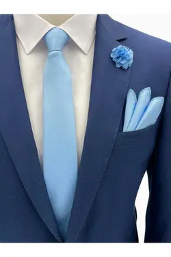 ست کراوات یقه ساده دستمال آبی برند Brianze کد 1689477318