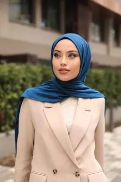 شال مدل پانیه پوشیده آبی نفتی برند Organic Scarfs کد 1689833540